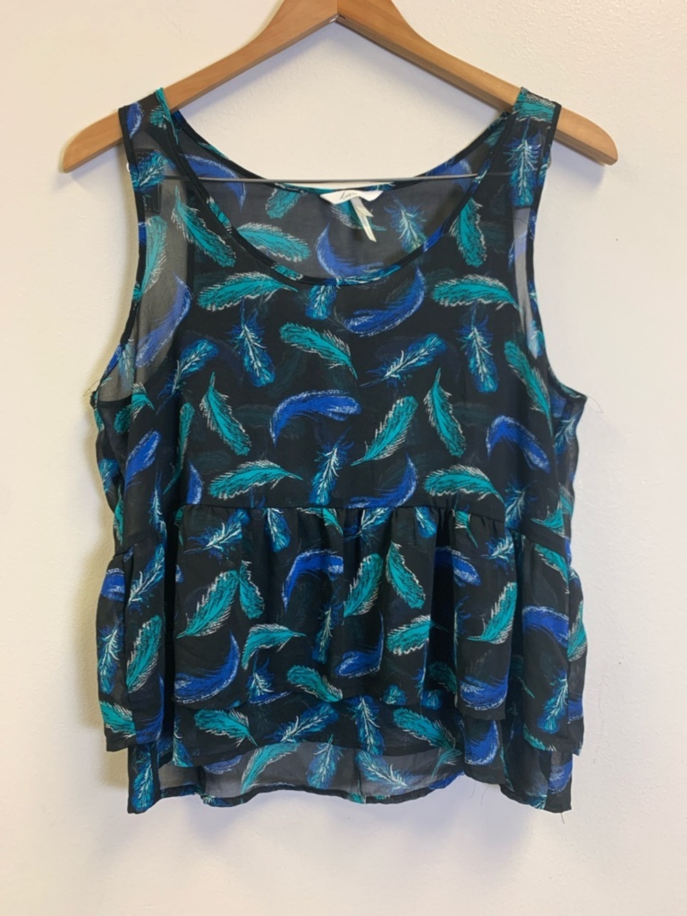 Kina Sleeveless Feather-Print Peplum Camisole - Blue/Teal